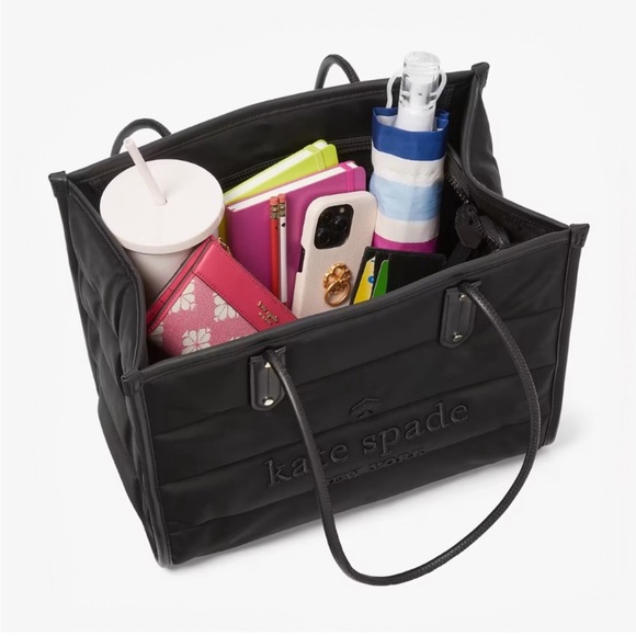 ♠️kate spade Ella Nylon Puffy Quilted Extra Large XL Tote Bag, Black NWT - Picture 6 of 15